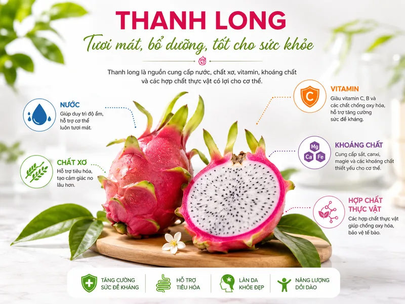 Thanh long cung cấp nước, chất xơ cùng một số vitamin, khoáng chất và hợp chất thực vật